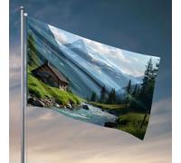 Décoration cool pour chambre de gars, une cabane sereine nichée au bord d'une rivière, entourée de verdure luxuriante, cadeau de campeur, drapeaux de chambre pour filles (120 x 180 cm)