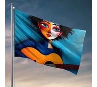 Décoration cool pour chambre de gars Une peinture colorée d'une personne jouant d'une guitare acoustique. Drapeau Happy Camper Cadeaux de chambre drapeaux pour filles (30 x 45 cm)