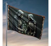 Décoration cool pour chambre d'homme Squelettes dans capes Partagez un moment avec un drapeau de plante en germination - Décoration de porche d'automne - Décoration d'extérieur à suspendre (120 x 180