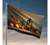 Décoration cool pour chambre gars, fruits et légumes sur une table en bois avec une lanterne. Drapeau Happy Camper Cadeaux de chambre pour filles (30 x 45 cm)