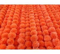 DECORATION CRAFT Guirlande de Fleurs de Calendula artificielles Orange foncé de 1,5 m pour fêtes, Mariages, Diwali Mehndi Pooja Festival et décoration Traditionnelle Indienne Décoration de la Maison
