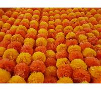 DECORATION CRAFT Light & D.Orange Guirlande de Fleurs de Calendula artificielles de 1,5 m pour fêtes, Mariages, Diwali Mehndi Pooja Festival et décoration Traditionnelle Indienne sur Le thème Indien