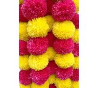 Decoration Craft Lot de 5 guirlandes de calendula artificielles 1,5 m fils de fleurs artificielles pour Diwali, décoration de mariage, maison et festivals indiens, fausses fleurs vibrantes pour Día de