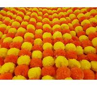 DECORATION CRAFT Lot de 5 guirlandes de fleurs de calendula artificielles orange et jaune de 1,5 m de long chacune pour fêtes, mariages indiens et décoration d'intérieur, accessoire photo, festival de