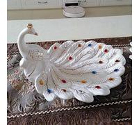 Décoration créative de sculpture d'assiette de fruits en céramique - Assiette décorative en forme de paon vintage - Statue d'art, statue avec diamant pour la maison, le salon, la table basse, Mu