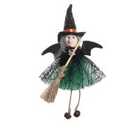 Décoration Créative d'Halloween - Sorcière en Tissu Doux Avec Jupe de Gaze, Mini Balai, Poupée en Peluche à Suspendre, Figurine Pendentif Vert - Fournitures de Festival