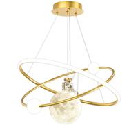 Décoration créative pour la maison LED lustres pour enfants pour garçons filles chambres 3D lune astronaute lampe suspendue or moderne anneau luminaires rond blanc lait suspension pour ren salle à