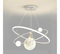 Décoration créative pour la maison LED lustres pour enfants pour garçons filles chambres 3D lune astronaute lampe suspendue or moderne anneau luminaires rond blanc lait suspension pour ren salle à