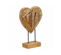 Décoration cœur 30 cm en bois de teck exotique sur socle - KOKORO -