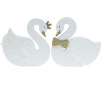 Décoration cygnes mariage bois blanc or couronne mouche 12x13cm 2pcs set décoration de table