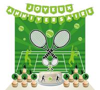 Décoration D’anniversaire Tennis - 1 Affiche 100 x 80 cm, 2 Guirlandes, 1 Décor de Gâteau, 12 Décorations et 1 banderole - Thème pour fêtes d'enfants (lot 3)