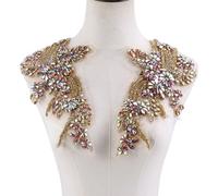 Décoration d ' épaule en perles et paillettes, Gold baseAB | Applique florale faite à la main avec accents de cristaux, idéale pour les costumes, la haute couture