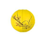 Décoration d'abat-jour en papier, Lanterne suspendue de 12 pouces, poisson rouge en bambou multicolore, poèmes, peinture à l'encre crevette(Yellow)