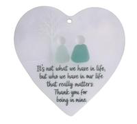 Décoration d'amitié en forme de cœur imprimée avec des gens en verre de mer, fabriquée en PVC, souvenir d'amitié fabriqué à la main, décoration à suspendre pour sapin de Noël, verre océan naturel