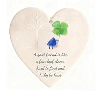 Décoration d'amitié en verre de mer en forme de cœur, art du verre de mer 2025 pour meilleurs amis, en verre de mer, galets, souvenir d'amitié intemporel, décoration en forme de cœur pour sapin de