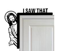 Décoration d'angle de porte Saw That Jesus - Pièce d'accent créative avec cadre en bois, ornement inspiré de la foi humoristique, garniture décorative fabriquée à la main, détail figuratif compact de