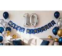 Décoration d'anniversaire 10e anniversaire garçon, décoration d'anniversaire garçon de 10 ans, 10 ballons métallisés, argentés, bleus et dorés, ballons décoratifs pour 10e anniversaire (10e