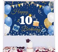 Décoration d'anniversaire 10e anniversaire garçon fille, 10e anniversaire, bannière en tissu bleu, panneau d'affiche, décoration de fête d'anniversaire pour garçon