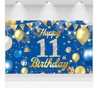 Décoration d'anniversaire 11e anniversaire Fond Happy 11th Birthday Bannière Drapeau Ballons Étoile Signe Affiche Décoration Bannière d'anniversaire pour Garçons Filles 11 ans Fournitures de fête