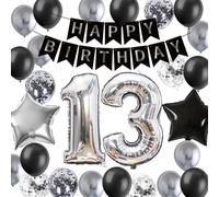 Décoration d'anniversaire 13 ans, ballon pour 13e anniversaire garçon, argenté et noir, décoration d'anniversaire de 13 ans, décoration de ballon, décoration officielle pour adolescent (13)