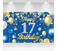 Décoration d'anniversaire 17e anniversaire Fond Happy 17th Birthday Bannière Drapeau Ballons Étoile Signe Affiche Décoration Bannière d'anniversaire pour Garçons Filles 17 ans Fournitures de fête