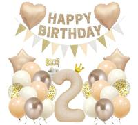Décoration d'anniversaire 2 ans - Ballon en aluminium doré - 2 ballons en forme de chiffre - Beige - Décoration d'anniversaire pour fille et garçon - Décoration d'anniversaire d'enfant