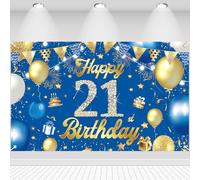 Décoration d'anniversaire 21e anniversaire Fond Happy 21st Birthday Bannière Drapeau Ballons Étoile Signe Affiche Décoration Bannière d'anniversaire pour Hommes Femmes 21 ans Fournitures de fête