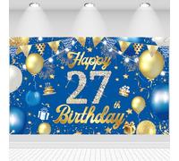 Décoration d'anniversaire 27e anniversaire Fond Happy 27th Birthday Bannière Drapeau Ballons Étoile Signe Affiche Décoration Bannière d'anniversaire pour Garçons Filles 27 ans Fournitures de fête