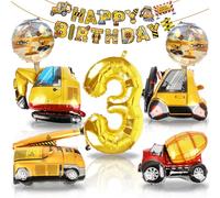 Décoration d'anniversaire 3 Ans Pelleteuse XXL, Chantier 3 Ans Garçon Ballon Tracteur Grue, Ballons Véhicule Construction avec Bannière Happy Birthday, Ballon Numéro 3 pour Fête Anniversaire Enfant