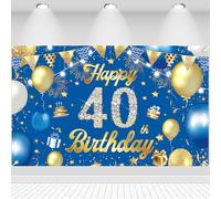 Décoration d'anniversaire 40e anniversaire Fond Happy 40th Birthday Bannière Drapeau Ballons Étoile Signe Affiche Décoration Bannière d'anniversaire pour Hommes Femmes 40 ans Fournitures de fête