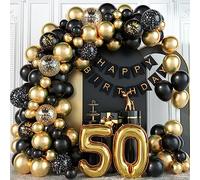 Décoration d'anniversaire 50 ans,Pour homme,Noir et doré,50 ans,Avec bannière Happy Birthday,Confettis,Ballon gonflable,50e anniversaire,Guirlande de ballons,Kit de décoration pour femme