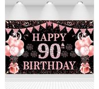 Décoration d'anniversaire 90e anniversaire Fond Happy 90th Birthday Bannière Drapeau Ballons Étoile Signe Affiche Décoration Bannière d'anniversaire pour femmes hommes 90 ans Fournitures de fête