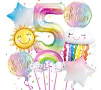Décoration d'anniversaire arc-en-ciel 5 ans 8 pièces, Ballon en papier aluminium 5 arc-en-ciel, Ballon arc-en-ciel, Ballon arc-en-ciel en papier aluminium pour décoration de fête, Décoration