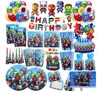 Décoration d'anniversaire Avengers Marvel, ballons de super-héros, vaisselle, gobelets, assiettes, serviettes, bannières de fond, sacs cadeaux, fournitures de fête pour garçons 45pcs set