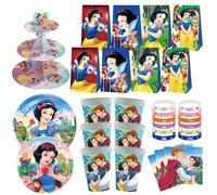 Décoration d'anniversaire blanche-neige, vaisselle en papier jetable, tasse, assiette, serviette, princesse blanche-neige, fournitures de fête, bannière en ballon pour enfant ballon numéro 5