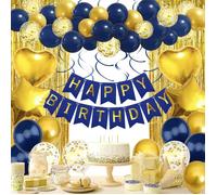 Décoration D'Anniversaire Bleu Doré - Décoration De Fête D'Anniversaire De Qualité Supérieure - Guirlande De Ballons - Ridea[BB2016]