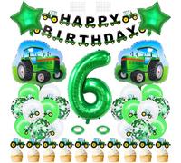 Décoration d'anniversaire de 6 ans, pour garçon, tracteur, décoration d'anniversaire pour enfant, vert, bannière de tracteur, ballons en aluminium, confettis, ballons de décoration de gâteau pour