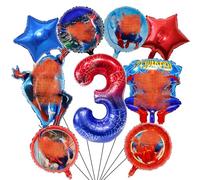 Décoration d'anniversaire de garçon de 3 ans, Décoration d'anniversaire de ballon en aluminium de dessin animé 9 pièces, Comprenant Rond, étoile à cinq branches et un ballon humain