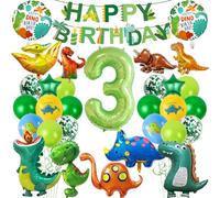 Décoration d'anniversaire dinosaure pour 3 ans - Avec ballons XXL - Guirlande Happy Birthday - Ballon en aluminium - Ballon chiffre 3 - Décoration d'anniversaire pour garçons et filles