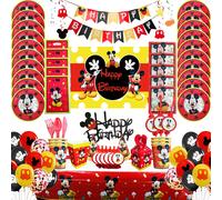 Décoration d'anniversaire Disney Mickey Mouse, thème dessin animé Mickey et Minnie, vaisselle, tasses, assiettes, ballons, fournitures de fête pour enfants 61pcs set