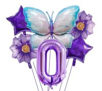Décoration d'anniversaire en forme de papillon pour enfants et filles - Décoration d'anniversaire - 0 ans - Kit d'accessoires de fête - Ballon en aluminium - Ballon en aluminium - Chiffre 0