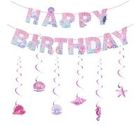 Décoration d'anniversaire en forme de sirène pour filles, bannière et guirlande d'anniversaire pour enfants, guirlande de sirènes irisées, bannière de joyeux anniversaire pour le monde sous-marin