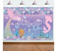 Décoration d'anniversaire en forme de sirène - Sous la mer - Petite sirène - Bannière de fond pour fille - Écailles de sirène - Fournitures de fête - Toile de fond pour photo - 180 x 120 pouces
