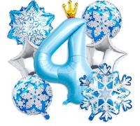 Décoration d'anniversaire Froze 4th pour fille, 101 cm, bleu, avec ballon flocon de neige, pour décoration de fête de princesse, décoration de fête pour fille