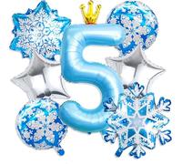 Décoration d'anniversaire Froze 5e anniversaire fille 101 cm - Ballon bleu avec ballon flocon de neige pour princesse - Décoration de fête pour fille