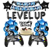 Décoration d'anniversaire Jeu Vidéo, Géant Ballons Contrôleur de Jeu, Ballon en Aluminium Gamer avec Happy Birthday Bannière, Bleu Noir Ballons pour Garçons Anniversaire Thème de Jeu Fête Décoration
