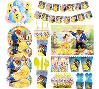 Décoration d'anniversaire la Belle et la bête, vaisselle Belle princesse, tasses, assiettes, ensemble de ballons, sacs cadeaux d'arrière-plan, fournitures de fête pour enfants nappe
