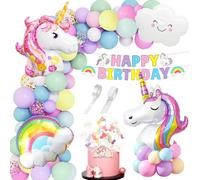 Décoration d'anniversaire Licorne : Géants Ballons en aluminium, Nuages à Hélium, Ballon Macaron, Bannière, Thème pour Fête Filles