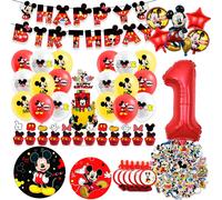 Décoration d'anniversaire Mickey Mouse, vaisselle jetable, serviette, nappe en paille, ballons, fournitures de réception-cadeau pour bébé, cadeau pour enfant, nouvelle collection 10pcs invitation