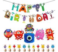 Décoration d'anniversaire Monstre Ballons Monstre Feuille Ballons Joyeux Anniversaire Bannière Gâteau Décoration Décoration pour Enfants Cadeaux